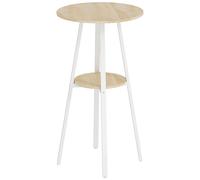 HOMCOM Mesa Alta Cocina Redonda con Estante de Almacenamiento Moderna para 2 Personas 55x55x95 cm Madera Natural y Blanco
