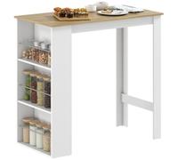 HomCom Mesa Alta de Bar Bistró 3 estantes laterales, estructura de madera 112x57x106 cm Blanco