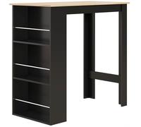 HOMCOM Mesa Alta de Bar Mesa de Cocina con 3 Estantes Marco de Madera Estilo Moderno 112x57x106 cm Negro y Natural Negro