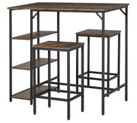 HOMCOM Mesa Alta y Taburetes Set de Mesa de Bar 2 Taburetes y Estantes 3 Niveles Almohadillas Ajustables 109x60x100 cm Marrón Rústico Aosom España