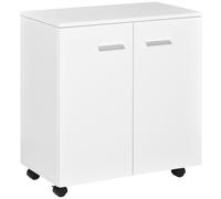 HOMCOM Mesa Armario Movil Mueble TV de Madera Con Ruedas y 2 Puertas Consola Cajonera 60x35x65cm Aosom España