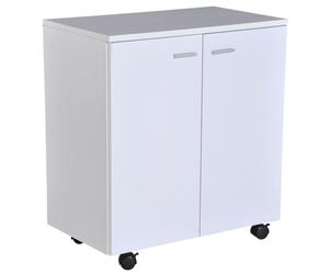 HOMCOM Mesa Armario Movil Mueble TV de Madera Con Ruedas y 2 Puertas Consola Cajonera 60x35x65cm Aosom España