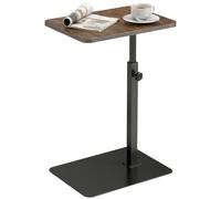 HOMCOM Mesa Auxiliar C con Altura Ajustable Base Metal marrón rústico | Pequeña mesa de extremo, para salón, dormitorio, mesita de noche, sofá