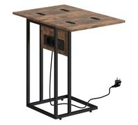 HOMCOM Mesa Auxiliar con Encimera Plegable 39x29x57 cm Marrón Rústico | Mesa Auxiliar para Sofá, Estación de Carga, Forma de C, Puerto USB y USB-C, Salón y Dormitorio