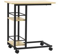 HOMCOM Mesa Auxiliar con Ruedas Mesa Lateral de C para Sofa Cama con 2 Estantes y Frenos para Dormitorio Salon Estilo Moderno 60x34, 5x64, 5 cm Natural