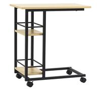 HOMCOM Mesa Auxiliar con Ruedas en Forma de C con 2 Estantes Estilo Moderno 60x34,5x64,5cm Natural Aosom España