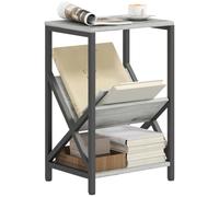 HOMCOM Mesa Auxiliar Estrecha de 3 Niveles 40x30x61 cm Gris Oscuro | Mesa auxiliar de sofá, revistero en forma de V, marco de acero, estilo industrial, para sala de estar, dormitorio