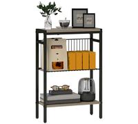 HOMCOM Mesa Auxiliar Estrecha de 3 Niveles con Estantes Abiertos y Estructura de Acero para Salón Dormitorio 43x18x62,5cm Negro
