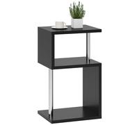 HOMCOM Mesa Auxiliar Luz LED de 3 Niveles 44x38x75 cm Negro Brillo | Mesita Auxiliar Moderno con Forma de S, Estantes Abiertos, para Salón Dormitorio