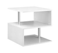 HOMCOM Mesa Auxiliar Luz LED de 3 Niveles 50x50x50 cm Blanco Brillo | Mesita Auxiliar Moderno con Forma de S, Estantes Abiertos, para Salón Dormitorio
