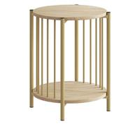 HOMCOM Mesa Auxiliar Redonda de 2 Niveles con Estante Ø41x49 cm Natural | Mesita Auxiliar Moderno, Estructura de Acero, Salón, Dormitorio