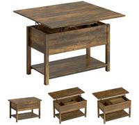 HOMCOM Mesa baja elevable y extensible, mesa de salón con bandeja plegable, compartimento oculto y estante abierto, estilo moderno, para salón, escritorio, comedor, 100x45 x cm, marrón rústico BLANCO