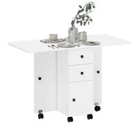 HOMCOM Mesa Plegable con Ruedas y Alas Abatibles Mesa Auxiliar Multifuncional con Almacenaje 120x60x76,5 cm Blanco Aosom España