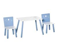 HomCom Set mesa y 2 sillas para niños madera 2-4 años 60x40x43/28x26x48 cm Blanco y azul