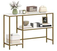 HOMCOM Mesa consola 120 cm consola entrada 3 niveles blanco dorado | Estantes de almacenamiento, encimeras de mármol falso, marco de metal, sala de estar, pasillo