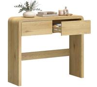 HOMCOM Mesa Consola con 2 cajones 100x30x85 cm Madera Natural | Mesa consola, esquinas redondeadas, tapa gruesa, mesa auxiliar estrecha, estilo rústico, mesa entrada, sala estar, pasillo