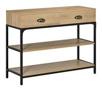 HomCom Mesa consola de entrada 2 cajones 2 estantes marco de acero 100x35x79,2 cm Roble