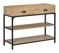 HOMCOM Mesa Consola de Entrada con 2 Cajones y 2 Estantes de Almacenamiento Marco de Acero Mueble Recibidor 100x35x79,2 cm Roble Aosom España