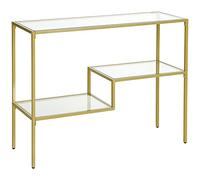 HOMCOM Mesa Consola de Entrada de 3 estantes, 100x32x76 cm, Dorado | Acero y vidrio templado