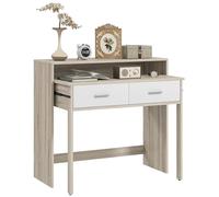 HOMCOM Mesa Consola Moderna de 2 Niveles con Rieles Deslizantes 95x35x87cm Roble Roble