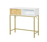 HOMCOM Mesa Consola Estilo Moderno con Cajón y Estante Abierto para Recibidor Pasillo Sala de Estar 80x30x80,5 cm Blanco Dorado Aosom España