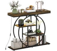 HOMCOM Mesa Consola LED con sincronía Musical 100cm Marrón Rústico Negro | 4 niveles, estantes abiertos, marco acero redondo, entrada, sala, pasillo, estilo industrial