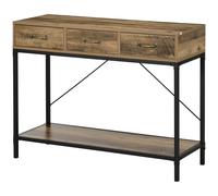 HOMCOM Mesa consola mesa auxiliar de entrada industrial 3 cajones 1 tablero con apariencia de madera 100x35x76,5 cm Marrón claro Negro Aosom España