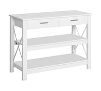 HomCom Mesa consola para recibidor 2 cajones marco metálico estantes 105x40x76 cm Blanco
