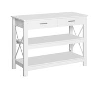 HomCom Mesa consola para recibidor 2 cajones marco metálico estantes 105x40x76 cm Blanco