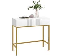 HOMCOM Mesa Consola Moderna Mesa de Entrada con 2 Cajones y Patas de Acero Dorada Antivuelco Mueble de Recibidor para Salón Pasillo 80x31,5x75 cm Blanco