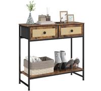 HomCom Mesa consola para recibidor 80x30x75 cm estante abierto y 2 cajones de ratán marrón rústico