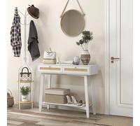 HOMCOM Mesa Consola Recibidor con 2 Cajones y Estante Abierto 100x30x81cm Blanco White
