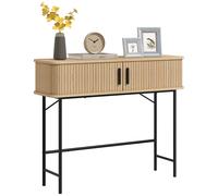 Homcom mesa consola vintage mueble para recibidor con 2 puertas correderas de tambor y compartimientos consola para recibidor entrada pasillo 100x30x80 cm roble