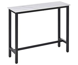 HOMCOM Mesa de Bar Mesa Alta de Cocina Comedor-pie - Dim. 120 x 40 x 100 cm. Estructura Base Acero, Bandeja de Aspecto mármol Blanco