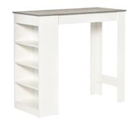 HOMCOM Mesa de Bar Mesa Alta Tipo Bistró de Cocina con Estantería de 4 Niveles Estilo Moderno de Melamina para Comedor Salón 115x50x102,7 cm Blanco y Gris