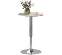 HOMCOM Mesa de Bar Redonda Ajustable, con Base Redonda de Metal Cromado, para Bistró, Cocina Comedor, Madera Natural Natural Wood
