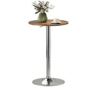 HOMCOM Mesa de Bar Redonda Ajustable en Altura 67-93 cm Marrón Rústico | Mesa Alta de Bar, Tablero Ø63 cm, Giratorio 360°, Base Redonda de Metal Cromado, para Bistró, Cocina Comedor