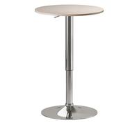 HOMCOM Mesa de Bar Redonda Ajustable, con Base Redonda de Metal Cromado, para Bistró, Cocina Comedor, Madera Natural Natural Wood