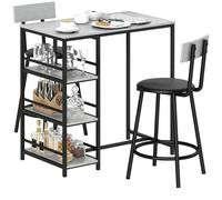 HOMCOM Mesa de café con taburetes, mesa de comedor con 2 sillas de café, con estantes, para comedor, cu