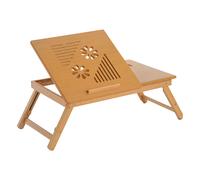 HOMCOM Mesa de cama, bandeja para ordenador, mesa auxiliar de bambú para bebidas, bandeja reclinable, plegable y regulable en altura con cajón, 55x35x22 cm, natural