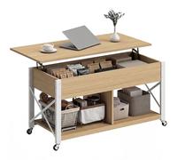 HOMCOM Mesa de Centro Elevable con Ruedas 105x50x67 cm Natural y Blanco