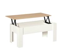 HOMCOM Mesa de Centro Elevable Mesa de Café con Encimera Elevable Espacio Oculto de Almacenaje 100x50x45-58,5 cm Blanco y Natura