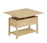 HOMCOM Mesa de centro elevable y extensible mesa de salón con compartimento oculto estantería abierta 100x45x50,5cm madera natural