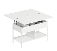 HOMCOM Mesa de centro elevable y extensible, mesa de salón con compartimento oculto estantes abiertos, 98x49x55cm, blanco