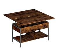 HOMCOM Mesa de centro elevable y extensible, mesa de salón con compartimento oculto estantes abiertos, 98x49x55cm, marrón rústico