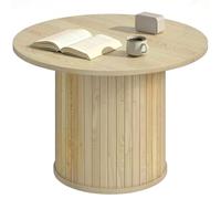HOMCOM Mesa de Centro, Mesa Baja para Salón Redonda con Base de Columna con Listones, para Sala de Estar, Dormitorio, Ø60x40 cm, Natural