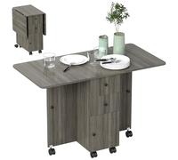 HOMCOM - Mesa de Cocina Plegable, Mesa de Comedor Plegable, 2 bandejas Plegables con 2 cajones, 1 Armario y 1 Estante de Almacenamiento, 120 x 60 x 76,5 cm, Color Gris Oscuro