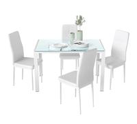 HOMCOM Mesa de comedor con 4 sillas, mesa de cocina con sillas de cuero sintético, bandeja rectangular de vidrio