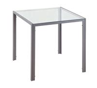 HomCom Mesa de comedor de cristal rectangular para 4 personas, patas de metal, 75x75x75 cm, gris