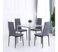 HomCom Mesa de comedor de cristal rectangular para 4 personas, patas de metal, 75x75x75 cm, gris